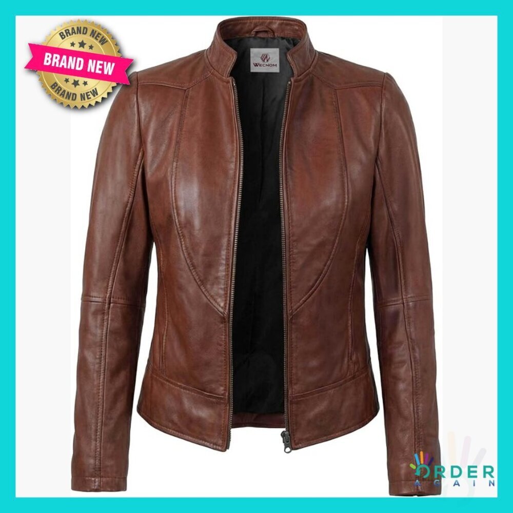 Genuine Lambskin Leather Jacket Cafe Racer Style Motorcycle Biker Chic